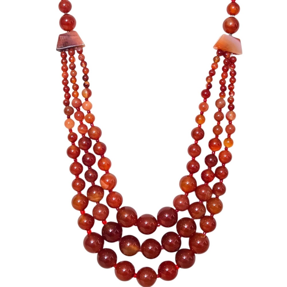Vintage Carnelian Gemstone Graduated Beaded Triple Strand Necklace 30"